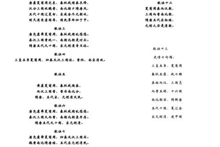 中国历史朝代顺序歌歌词、中国历史朝代的顺序歌