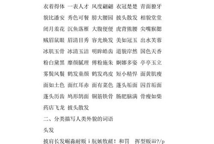 人物外貌的成语故事；描写人物外貌故事的成语