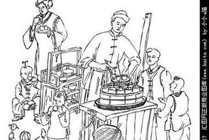 中国古代商朝人物;古代商朝人物吃饭场景线描图 中国古代商朝人物;古代商朝人物吃饭场景线描图