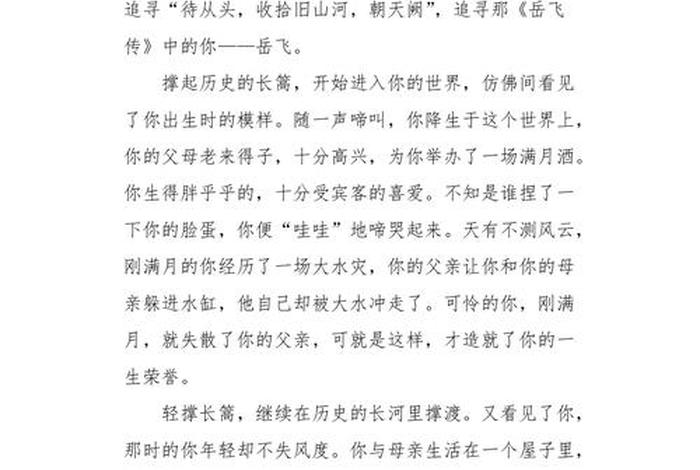 中国历史人物岳飞精彩句段有哪些；岳飞人物描写