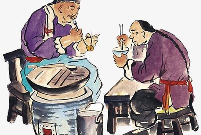 中国古代商朝人物;古代商朝人物吃饭场景线描图 中国古代商朝人物;古代商朝人物吃饭场景线描图