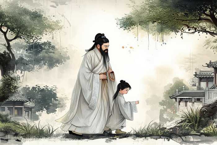 国画白描高士携童子图；国画白描仕女图片大全