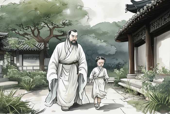 国画白描高士携童子图；国画白描仕女图片大全
